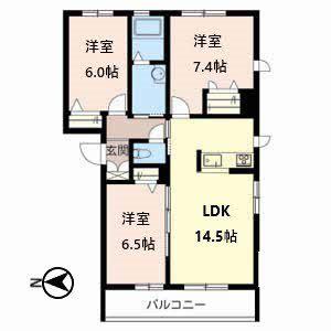 神戸岡本ガーデン(3LDK/3階)の間取り写真