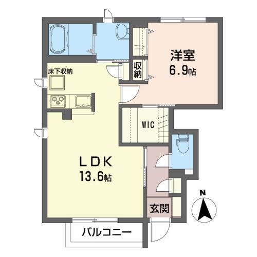 メゾンマスト向中野(1LDK/1階)の間取り写真