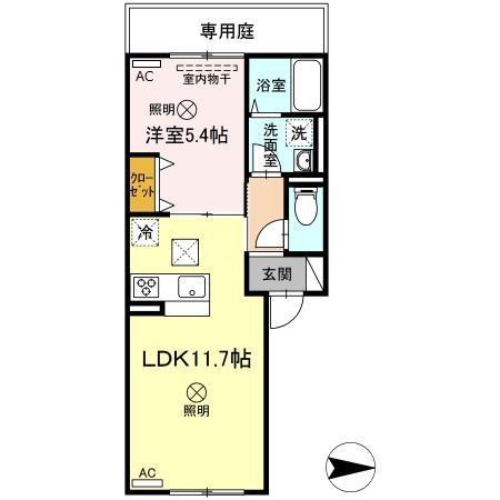 あかりII(1LDK/1階)の間取り写真