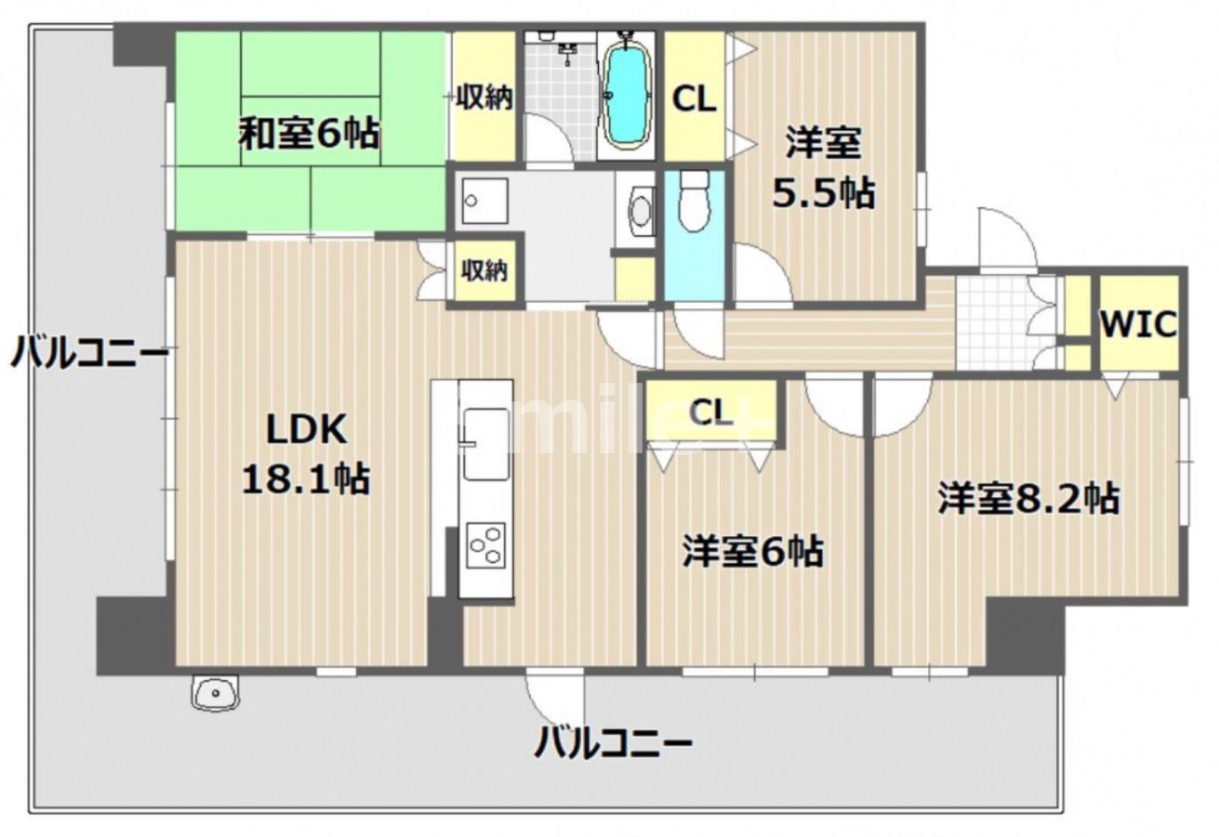 リビンコート問屋町ウエスト(4LDK/5階)の間取り写真
