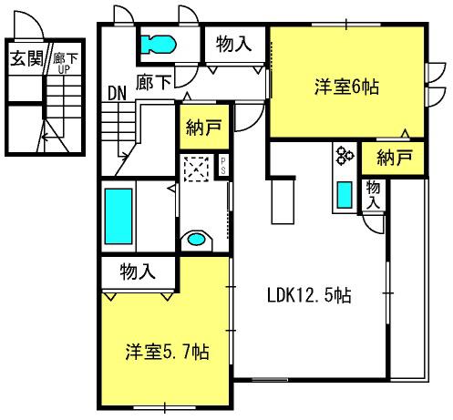 プランドール岩槻(2LDK/2階)の間取り写真