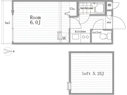 パスカルII(1K/1階)の間取り写真