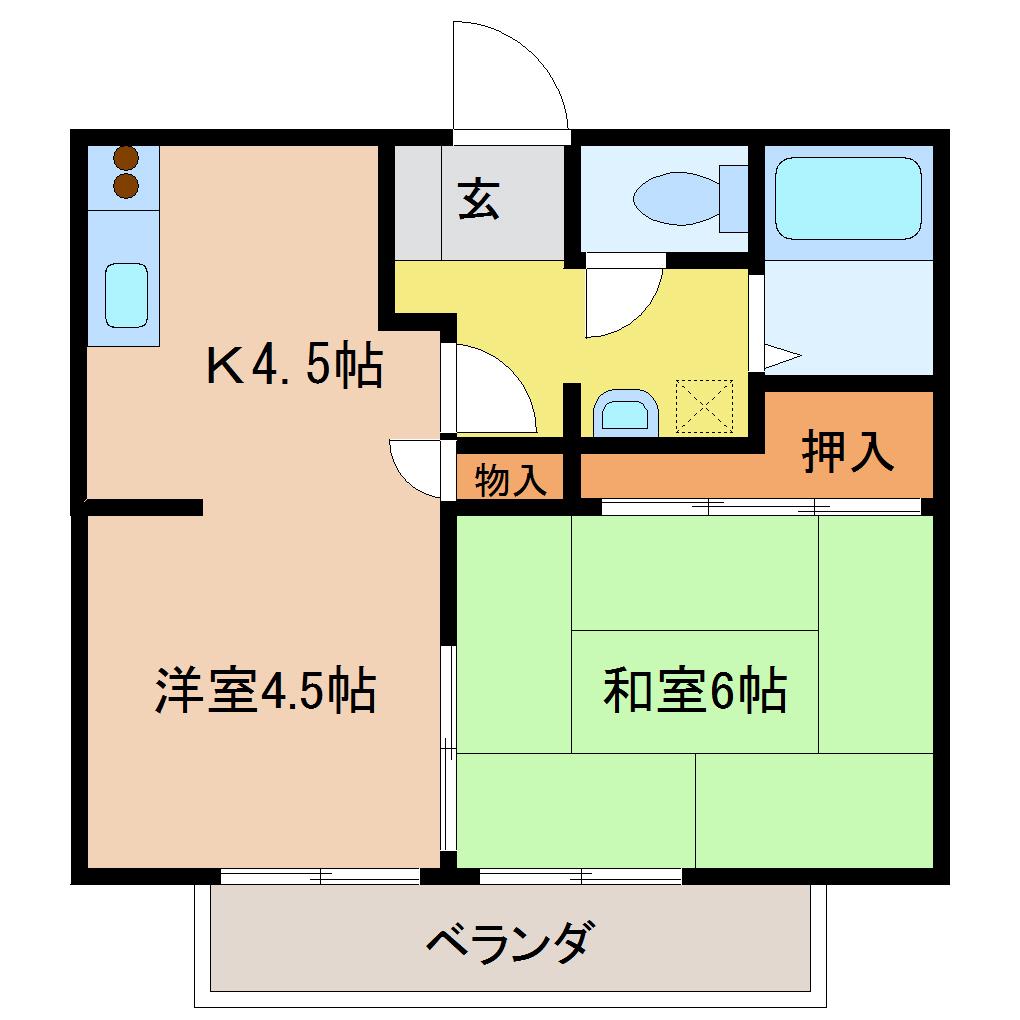 メゾンツルミIII号棟(2K/2階)の間取り写真