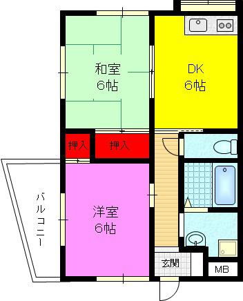 ライムハイツ(2DK/1階)の間取り写真