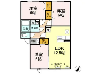 グランモア南佃(3LDK/1階)の間取り写真