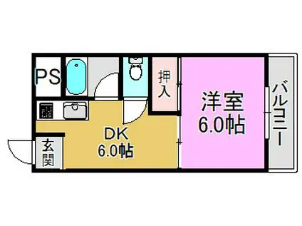 ベルビュー松田(1DK/2階)の間取り写真