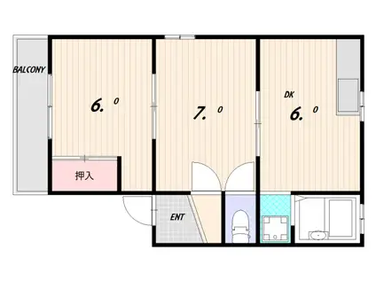 腕塚町9アパート(2DK/2階)の間取り写真