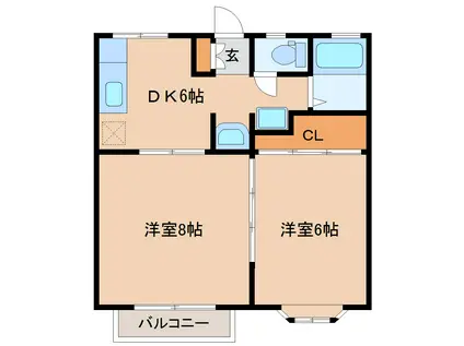 ラルジュA(2DK/2階)の間取り写真