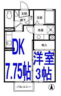 クリスタルガーデン(1DK/2階)の間取り写真