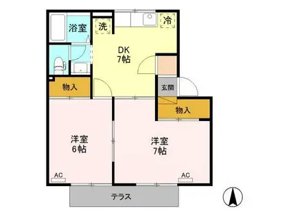 ビューグランドールC(2DK/1階)の間取り写真