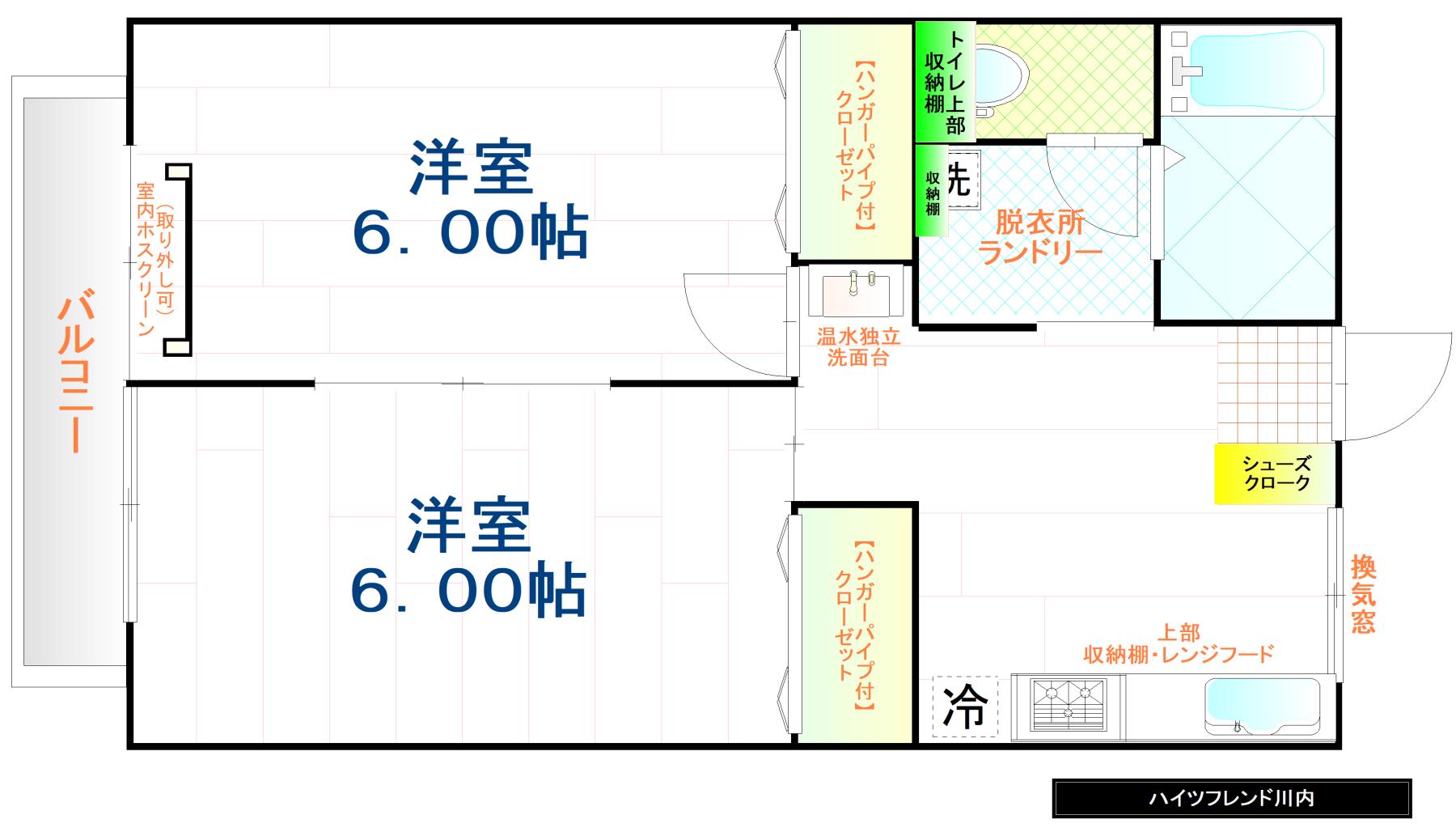 ハイツフレンド川内(2DK/1階)の間取り写真