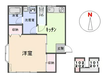 ライトハウス(1DK/1階)の間取り写真