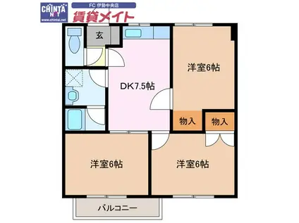 ウィンドコート明野(3DK/2階)の間取り写真