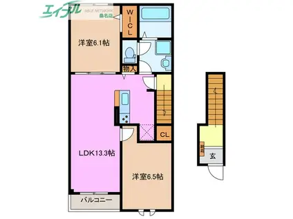 マルベリー ヒルズ II(2LDK/2階)の間取り写真