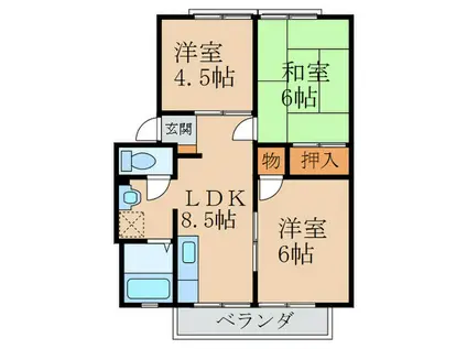 ハイツきたがわB棟(3LDK/2階)の間取り写真