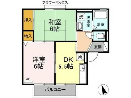 グレースハイム(2DK/2階)の間取り写真