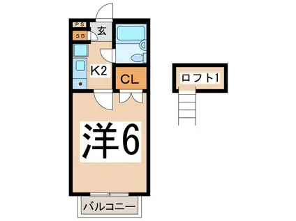 ベルトピア甲府(1K/2階)の間取り写真