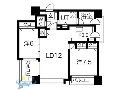 ノヴァ知事公館前(2LDK/7階)の間取り写真