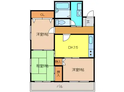 第10メゾンエステルナ(3DK/2階)の間取り写真