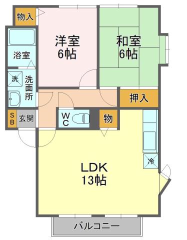 サンビレッジ川合 D(2LDK/2階)の間取り写真