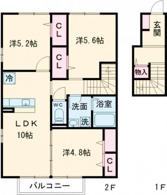 ルージュみやき(3LDK/2階)の間取り写真