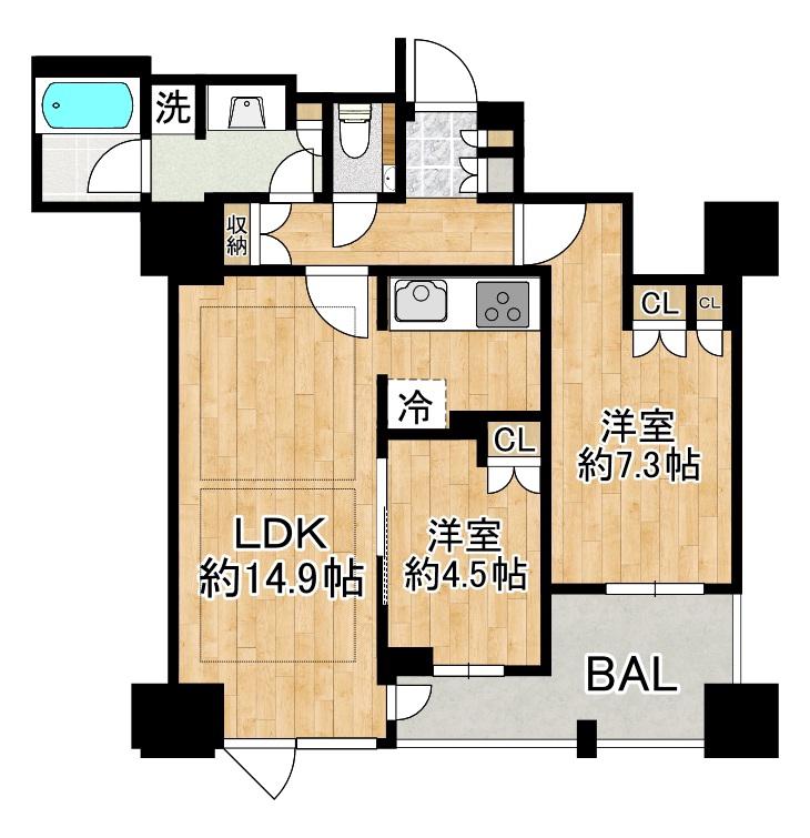 クラッシィタワー淀屋橋(2LDK/24階)の間取り写真