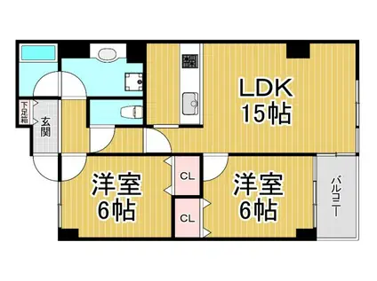 ランドマーク宝塚(2LDK/4階)の間取り写真