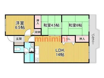 阪急茨木ハイタウン白川高層 5号棟(3LDK/9階)の間取り写真
