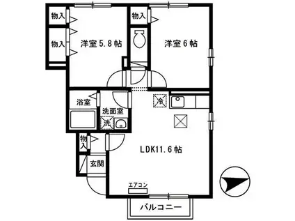 ピソマロニエA(2LDK/1階)の間取り写真
