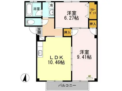 ハピネス本郷II(2LDK/2階)の間取り写真