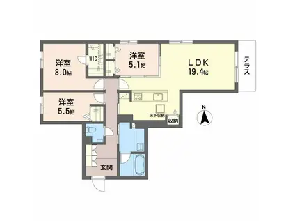 フレシア天王寺(3LDK/1階)の間取り写真