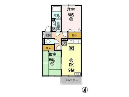 ルミエールシャトーB(2DK/1階)の間取り写真