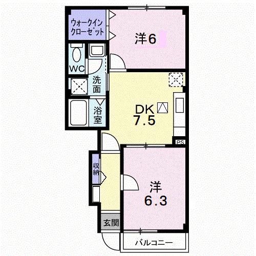 サンライズK3A(2DK/1階)の間取り写真