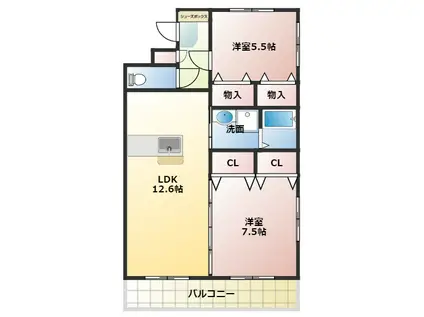ソリテール麻生田(2LDK/4階)の間取り写真