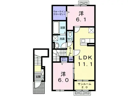 プリマヴェーラIII(2LDK/2階)の間取り写真