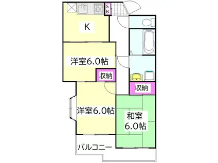 カンフォート(3DK/3階)の間取り写真