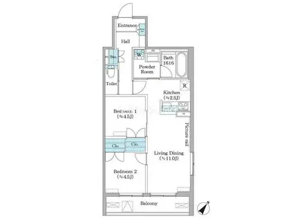 フィカーサ横浜(2LDK/2階)の間取り写真