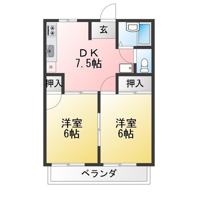 ハイツ竹腰(2DK/2階)の間取り写真