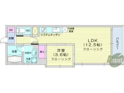 カーサ・デル・プラド北目町(1LDK/2階)の間取り写真
