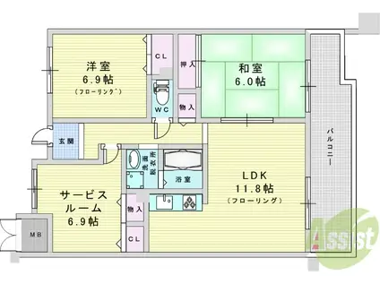 ラフィーネフォレスタ(2LDK/3階)の間取り写真