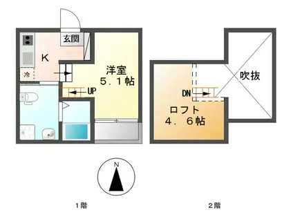 SEED(1K/2階)の間取り写真