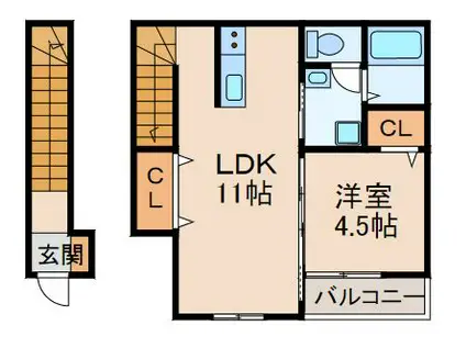 TJ粉河(1LDK/2階)の間取り写真