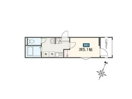 MELLAS京成小岩(1K/2階)の間取り写真