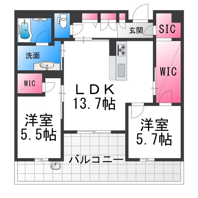 アルテーヌ浜寺元町(2LDK/2階)の間取り写真