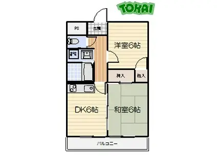 ウエスト PARK(2DK/3階)の間取り写真