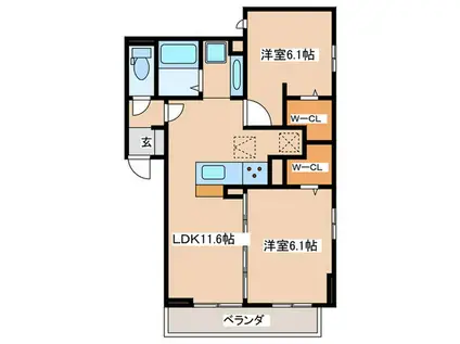 ファンウェーブ湘南茅ヶ崎(2LDK/1階)の間取り写真