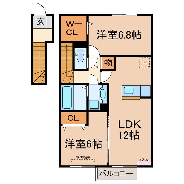 ウィット竜泉寺B棟(2LDK/2階)の間取り写真