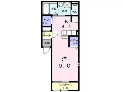 ジャルダン・ヴェール(1K/2階)の間取り写真