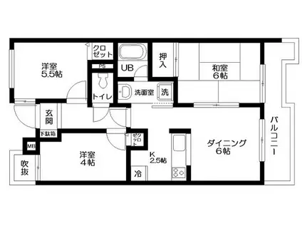 日神パレステージ福生(3DK/4階)の間取り写真