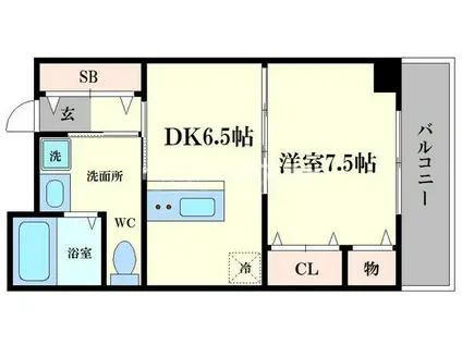 リバーフォード中之島(1DK/7階)の間取り写真